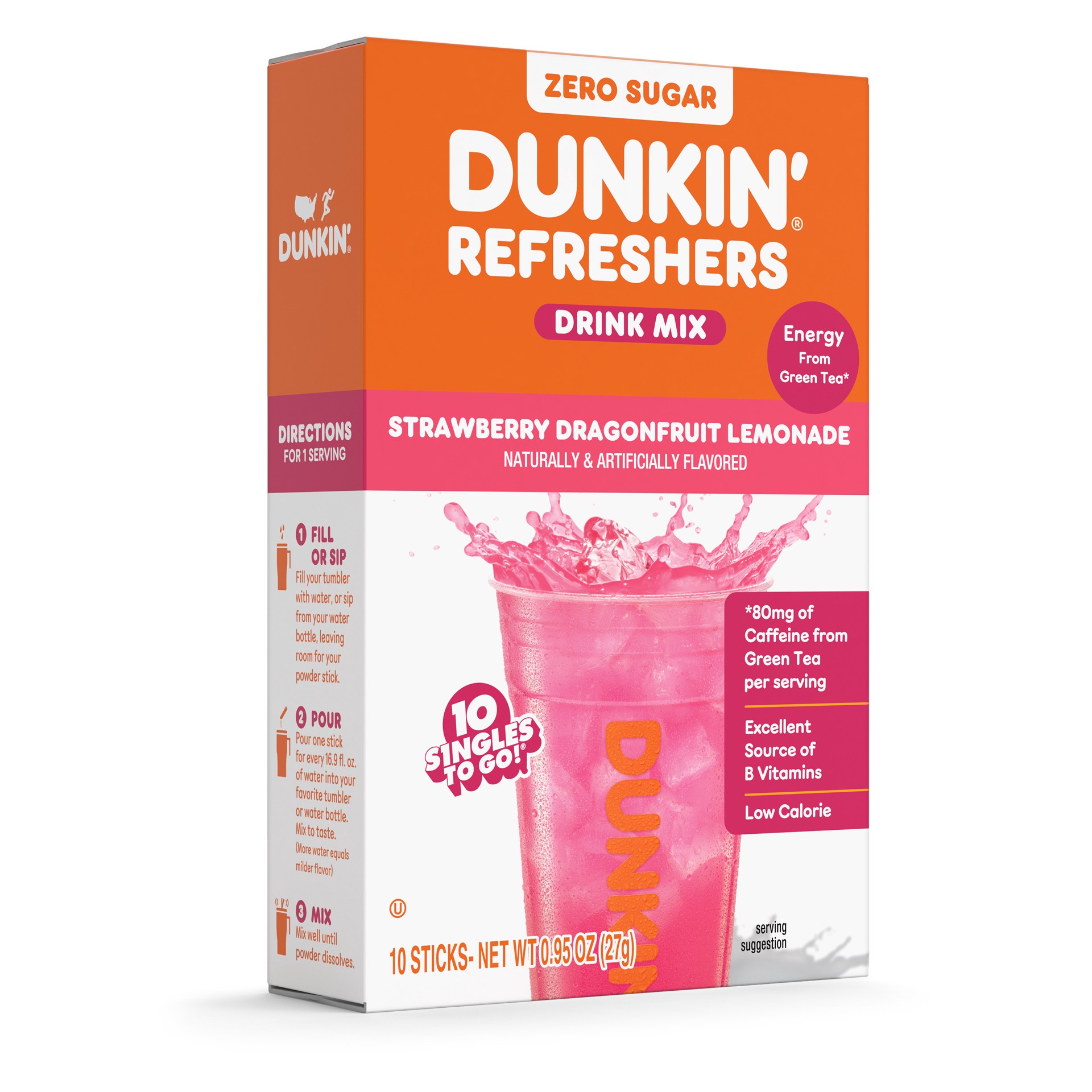 slide 1 of 2, Dunkin' Refreshers Singles To Go! 10 Ct Strawberry Dragonfruit Lemonade Drink Mix, 10 count