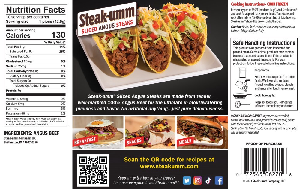 slide 2 of 2, Steak-Umm Sliced Angus Beef Sandwiches, 10ct, 15 oz