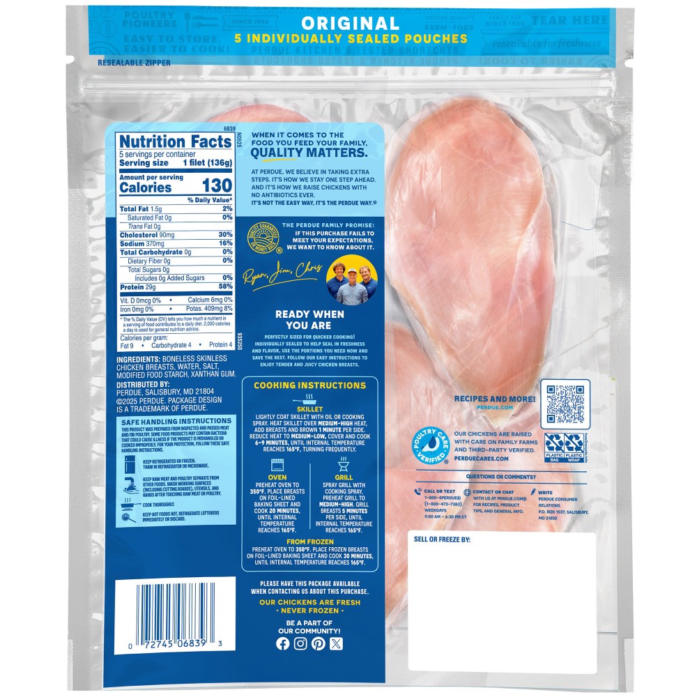 slide 2 of 6, PERDUE PERFECT PORTIONS Boneless Skinless Chicken Breasts, per lb