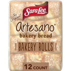 Sara Lee Artesano White Bakery Rolls, 12 count, Sliced Bread Dinner Rolls, 18 oz Bag