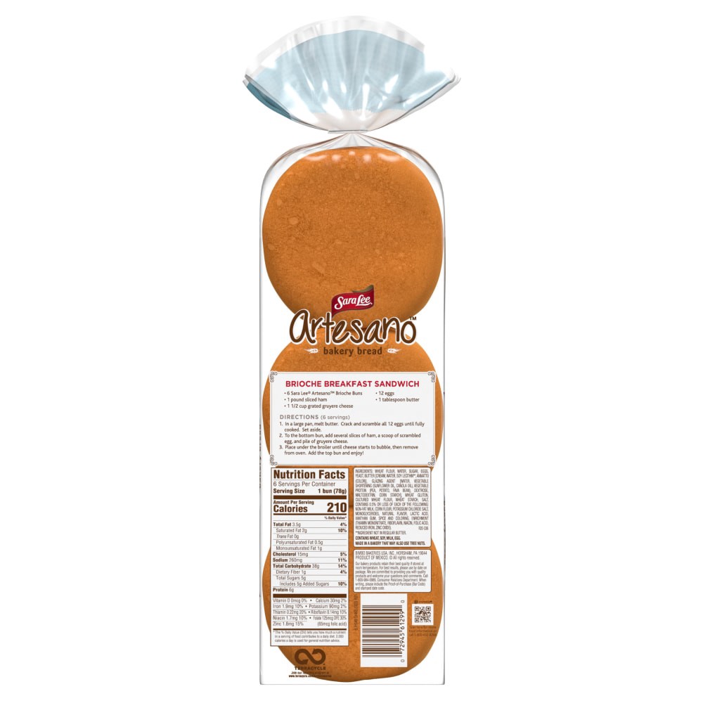 slide 6 of 6, Sara Lee Artesano Brioche Hamburger Buns, 6 count, Hamburger Buns, 16.4 oz Bag, 6 ct