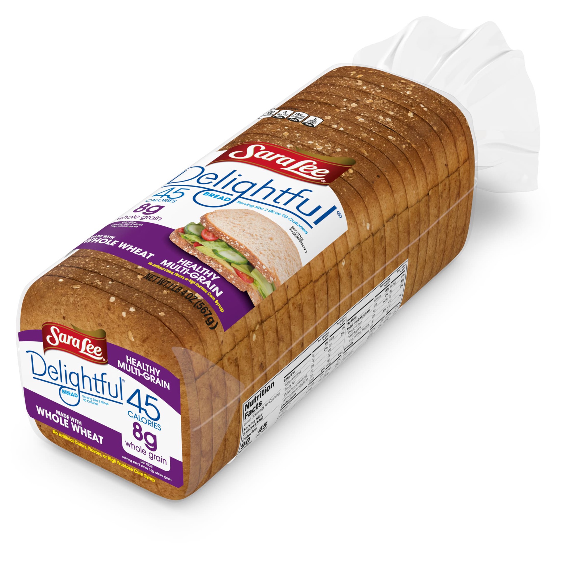 slide 2 of 5, Sara Lee Delightful Multi-Grain Bread, 20 oz, 45 Calories Multigrain Bread, Bag, 20 oz