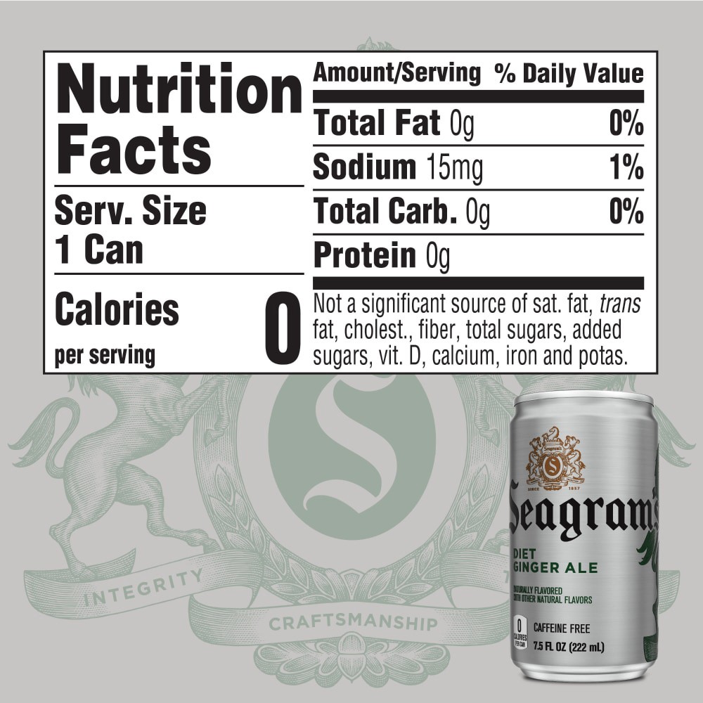 slide 2 of 4, Seagram's Zero Sugar Ginger Ale Cans, 7.5 fl oz, 6 Pack, 6 ct