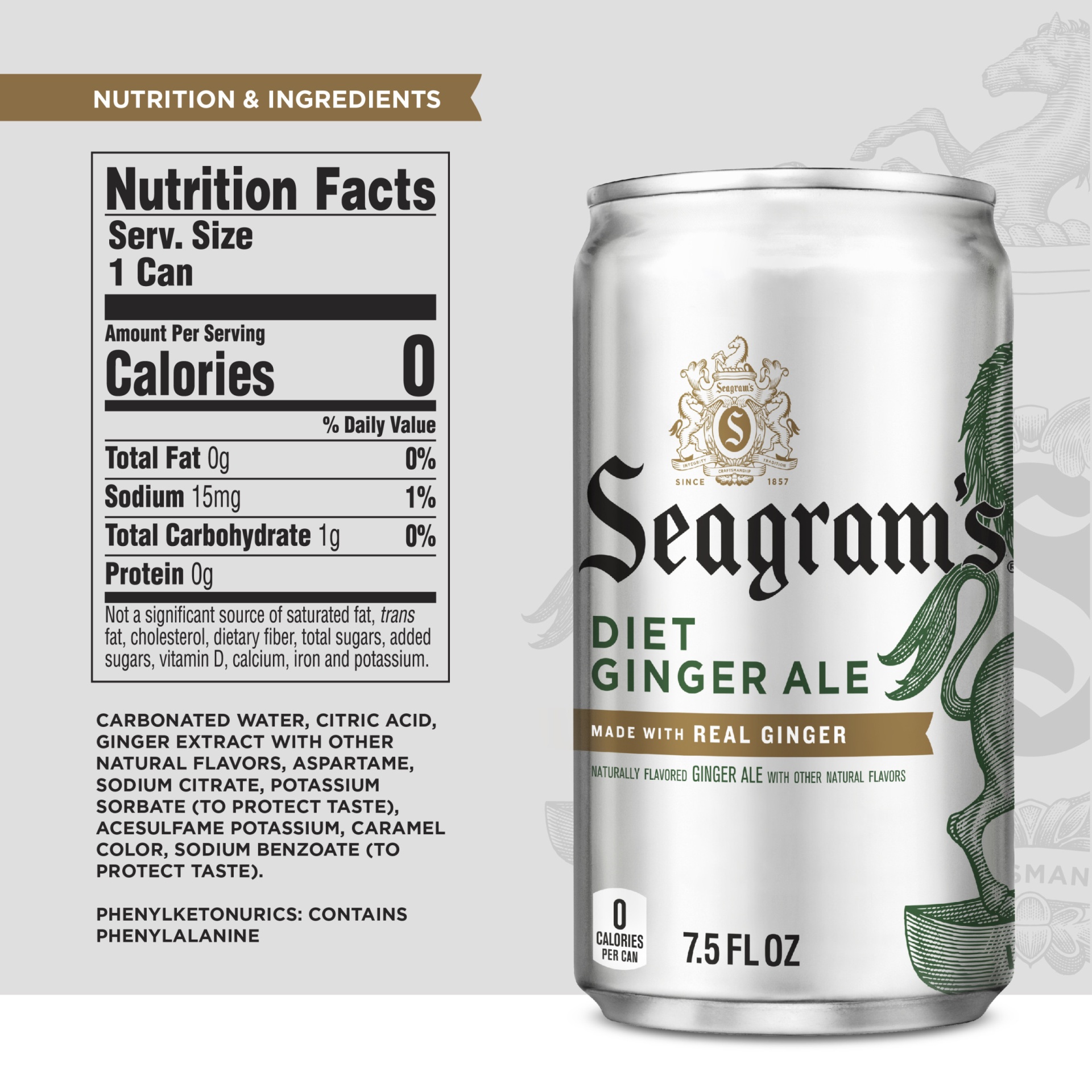 slide 11 of 12, Seagram's Diet Ginger Ale Soda, 6 ct; 7.5 fl oz
