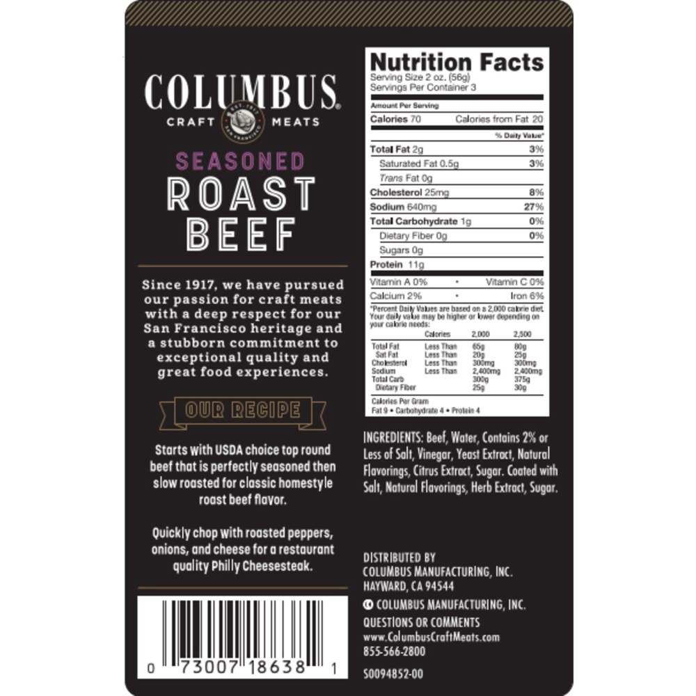 slide 2 of 2, Columbus Roast Beef Conventional, 6 oz