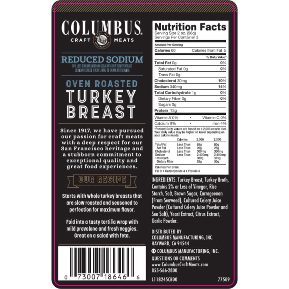 slide 2 of 2, Columbus ABF Reduced Sodium Oven Roasted Turkey, 6 oz