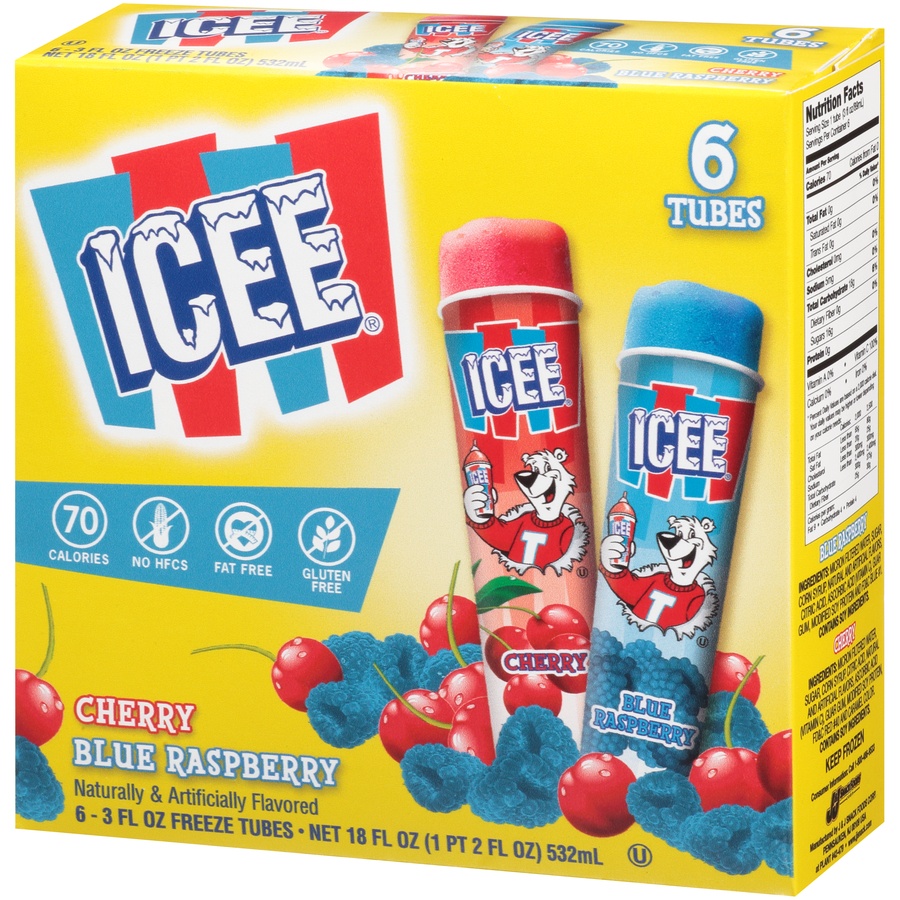 slide 3 of 8, ICEE Frozen Raspberry and Wild Cherry Tubes - 18oz/6ct, 6 ct; 18 oz