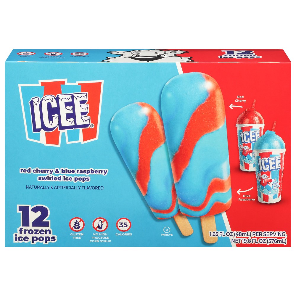 slide 2 of 4, ICEE Swirled Red Cherry & Blue Raspberry Frozen Ice Pops 12 - 1.65 fl oz Packs, 12 ct