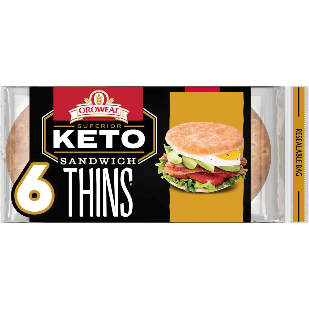 slide 5 of 5, Oroweat Sandwich Thins Superior Keto Rolls, 6 count, Plain Pre-sliced Sandwich Thins, 12 oz Tray, 6 ct