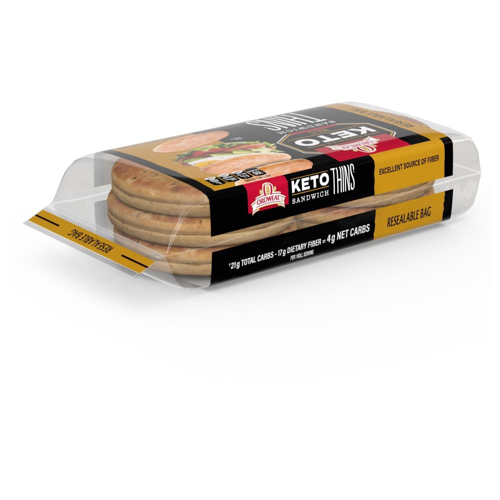 slide 3 of 5, Oroweat Sandwich Thins Superior Keto Rolls, 6 count, Plain Pre-sliced Sandwich Thins, 12 oz Tray, 6 ct