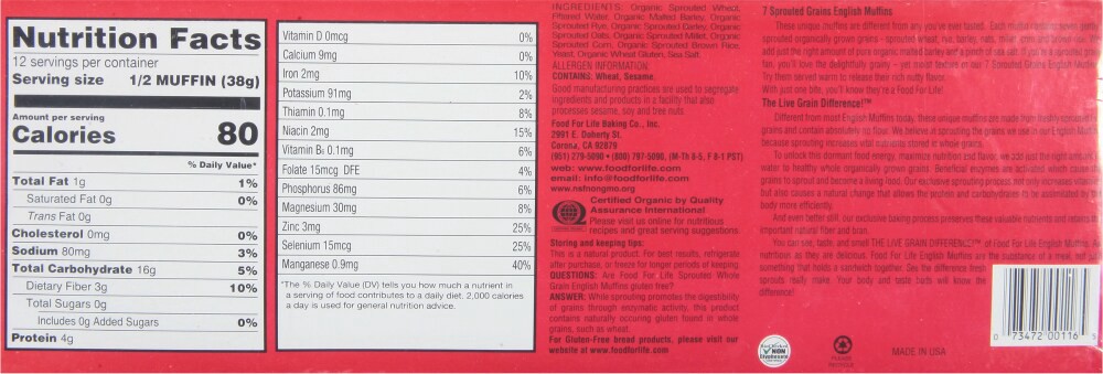 slide 2 of 2, Food for Life English Muffins 7-Sprouted Grains, 6 ct