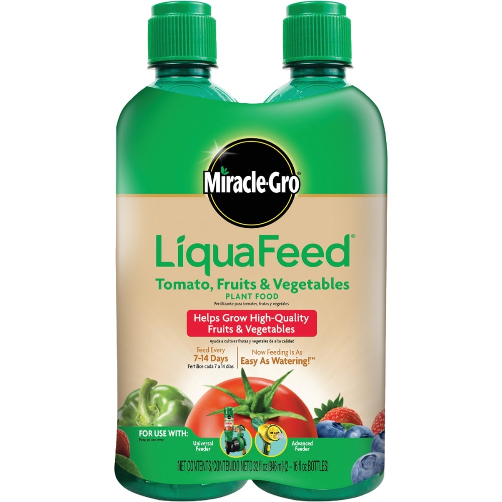 slide 1 of 1, Miracle-Gro Liquafeed Tomato Fruit And Vegetables Plant Food Refill Bottles - 2 Pack, 16 oz