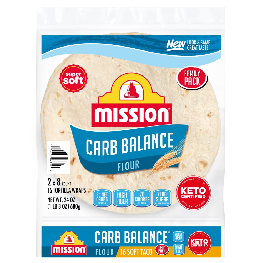 slide 2 of 4, Mission Carb Balance Soft Taco Size Flour Tortillas Family Pack, 16 ct / 8 in