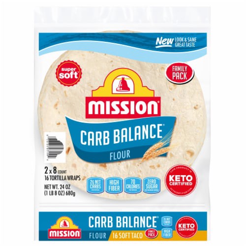 slide 1 of 4, Mission Carb Balance Soft Taco Size Flour Tortillas Family Pack, 16 ct / 8 in