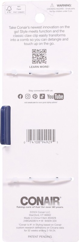 slide 3 of 4, Conair 2-in-1 Claw Clip Comb 1 Each, 1 ct