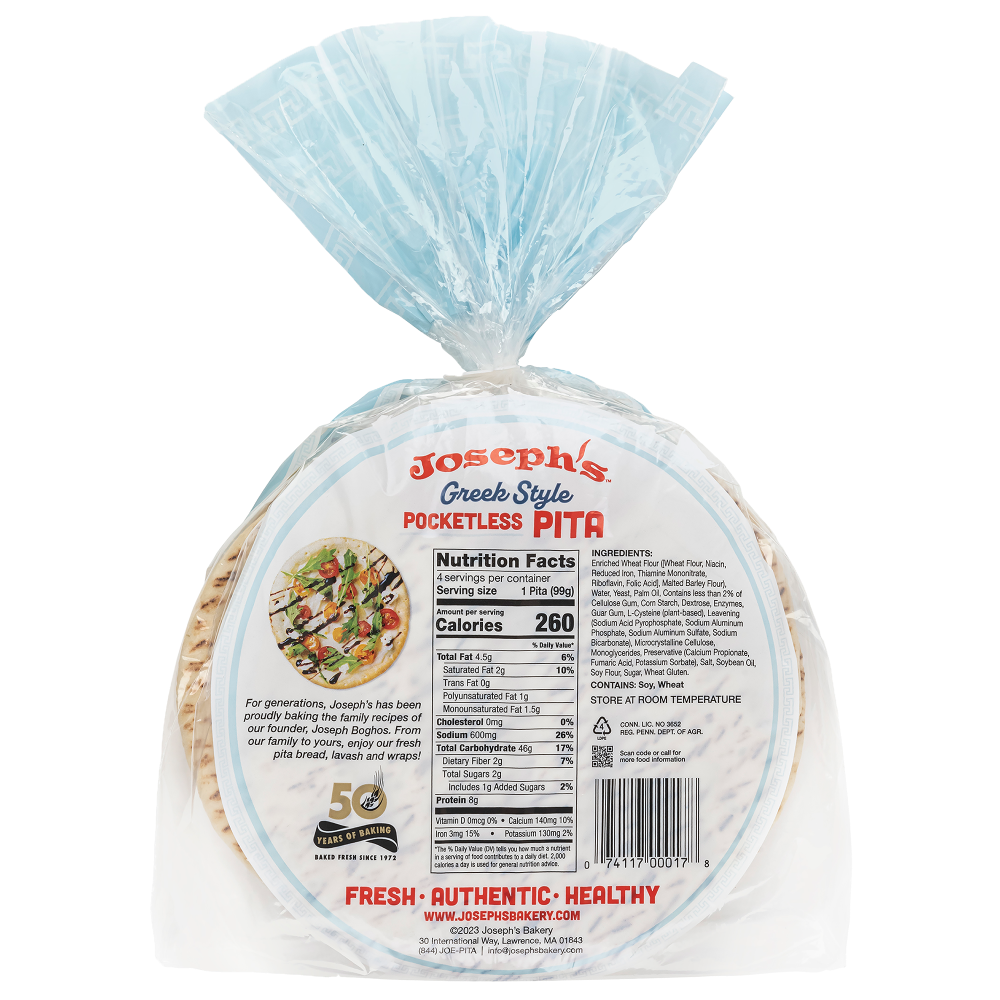 slide 2 of 2, Joseph's Greek Style Pita Bread, 1 Pack, 4 Count, 14 oz