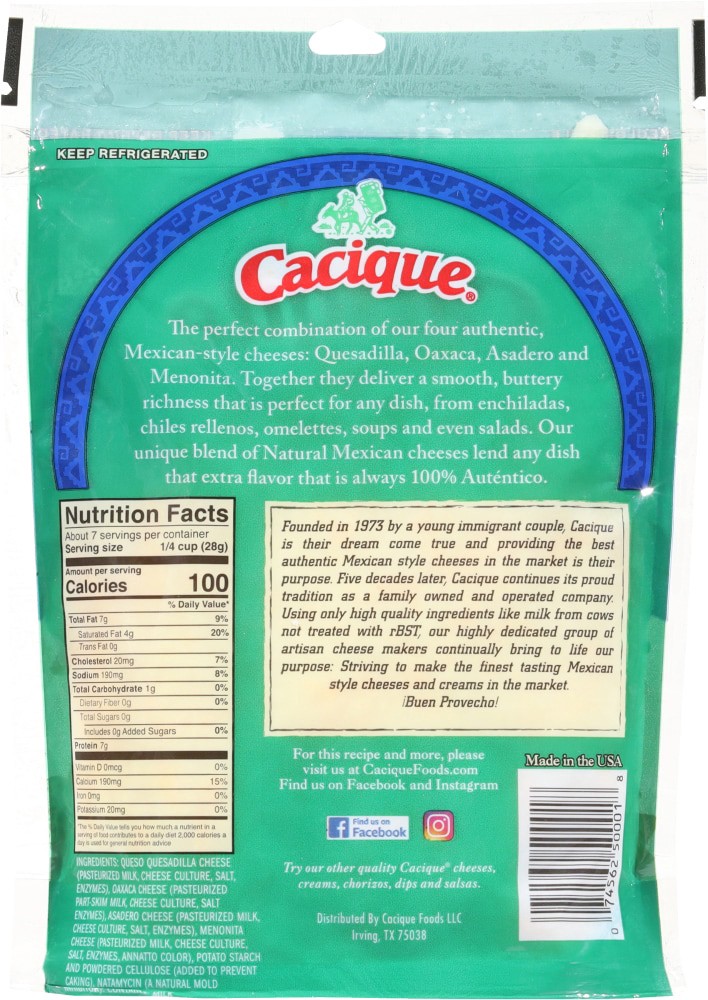 slide 2 of 2, Cacique Shredded Mexican Style Four Quesos Blend Cheese 7 oz, 7 oz