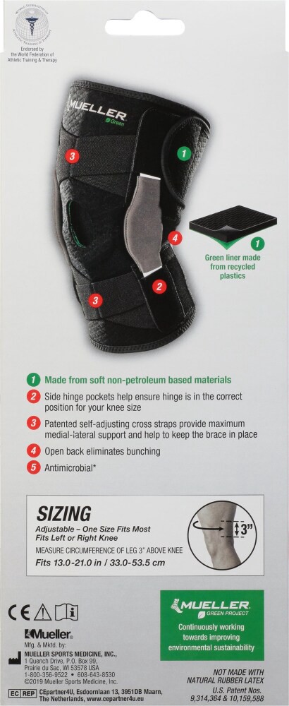 slide 2 of 3, Mueller One Size Fits Most Adjustable Hinged Knee Support, 1 ct