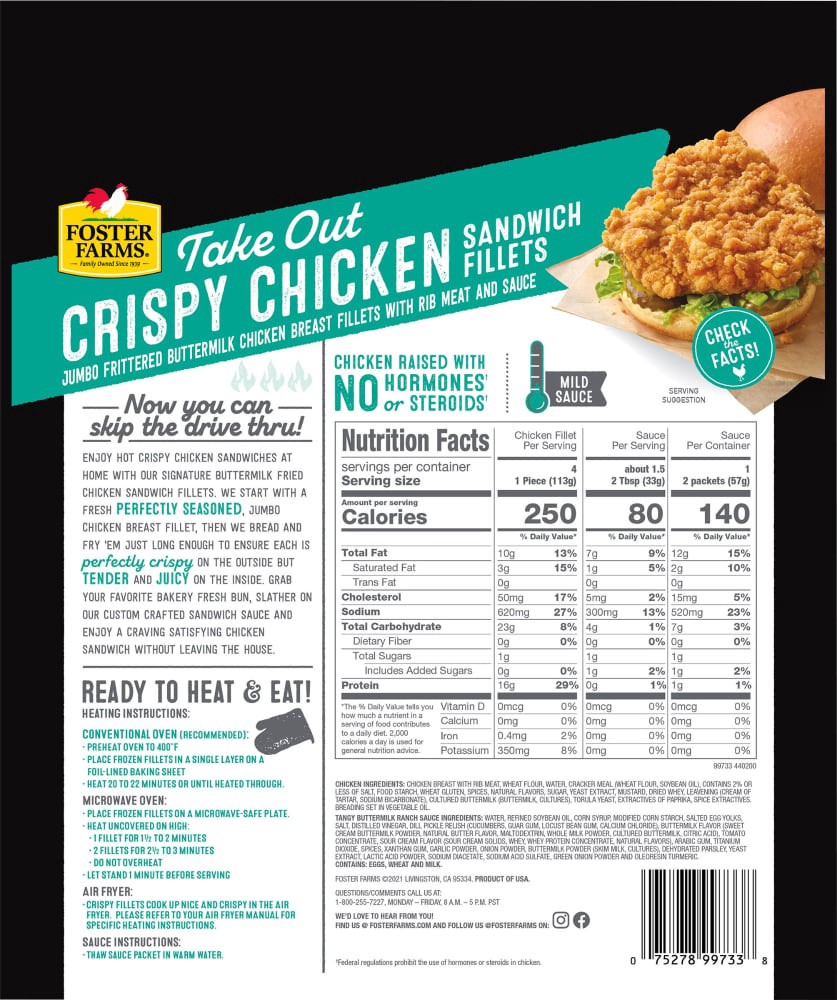 Foster Farms Crispy Chicken Sandwich Fillets, Buttermilk Recipe 18 oz ...