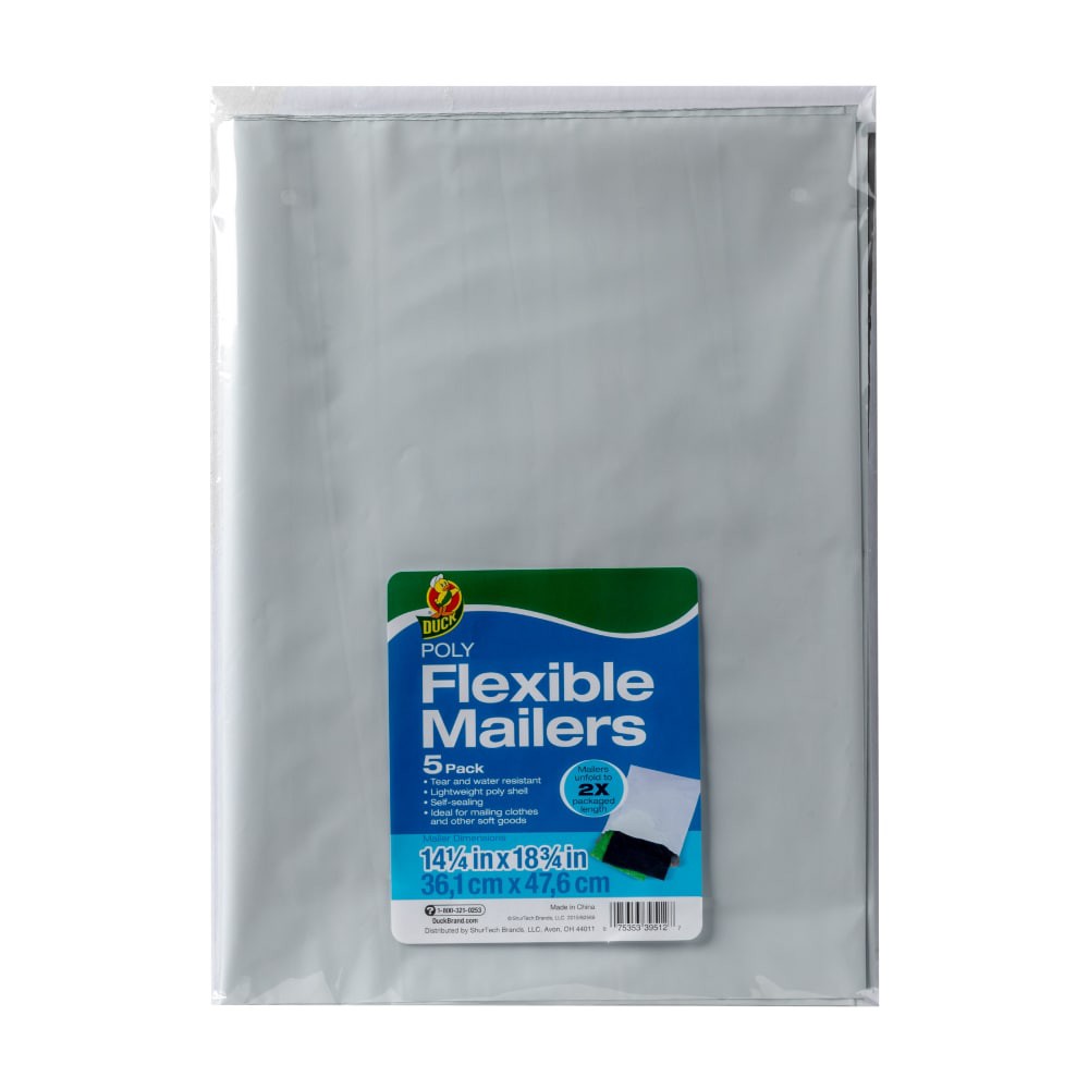 slide 3 of 3, Duck Poly Flexible Mailers - White, 5 ct; 14.25 in x 18.75 in
