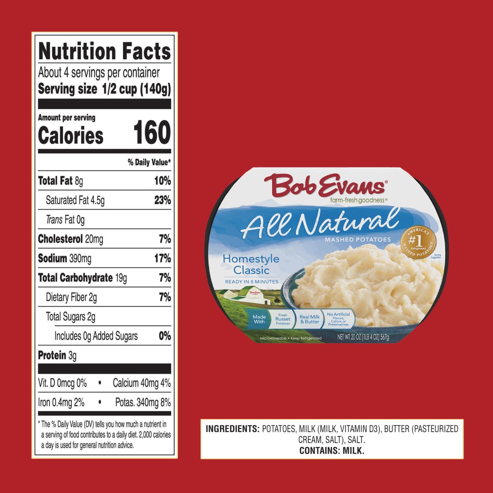 slide 6 of 6, Bob Evans All Natural Homestyle Classic Mashed Potatoes, 567 gram