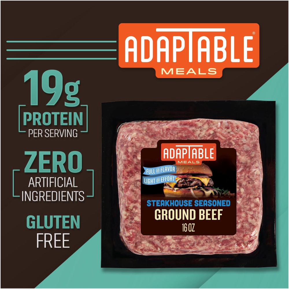 slide 2 of 4, AdapTable® Steakhouse Seasoned Ground Beef, 16 oz