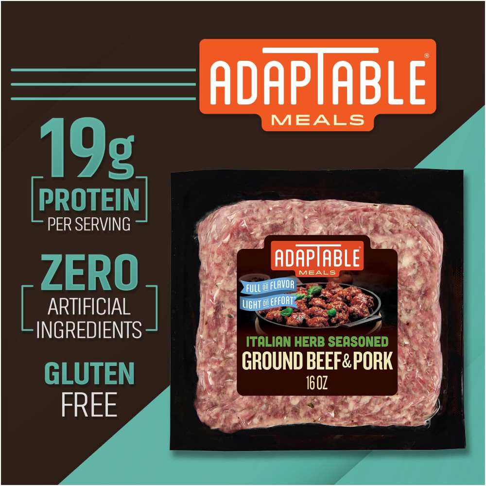 slide 2 of 3, AdapTable® Italian Herb Seasoned Ground Beef and Pork, 16 oz