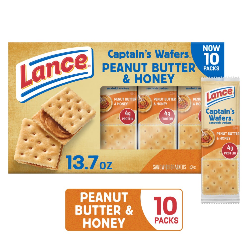 slide 4 of 5, Lance Captain's Wafers Peanut Butter and Honey Sandwich Crackers, 13.700 oz