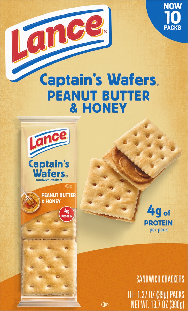 slide 8 of 13, Lance Captain's Wafers Peanut Butter and Honey Sandwich Crackers, 13.700 oz