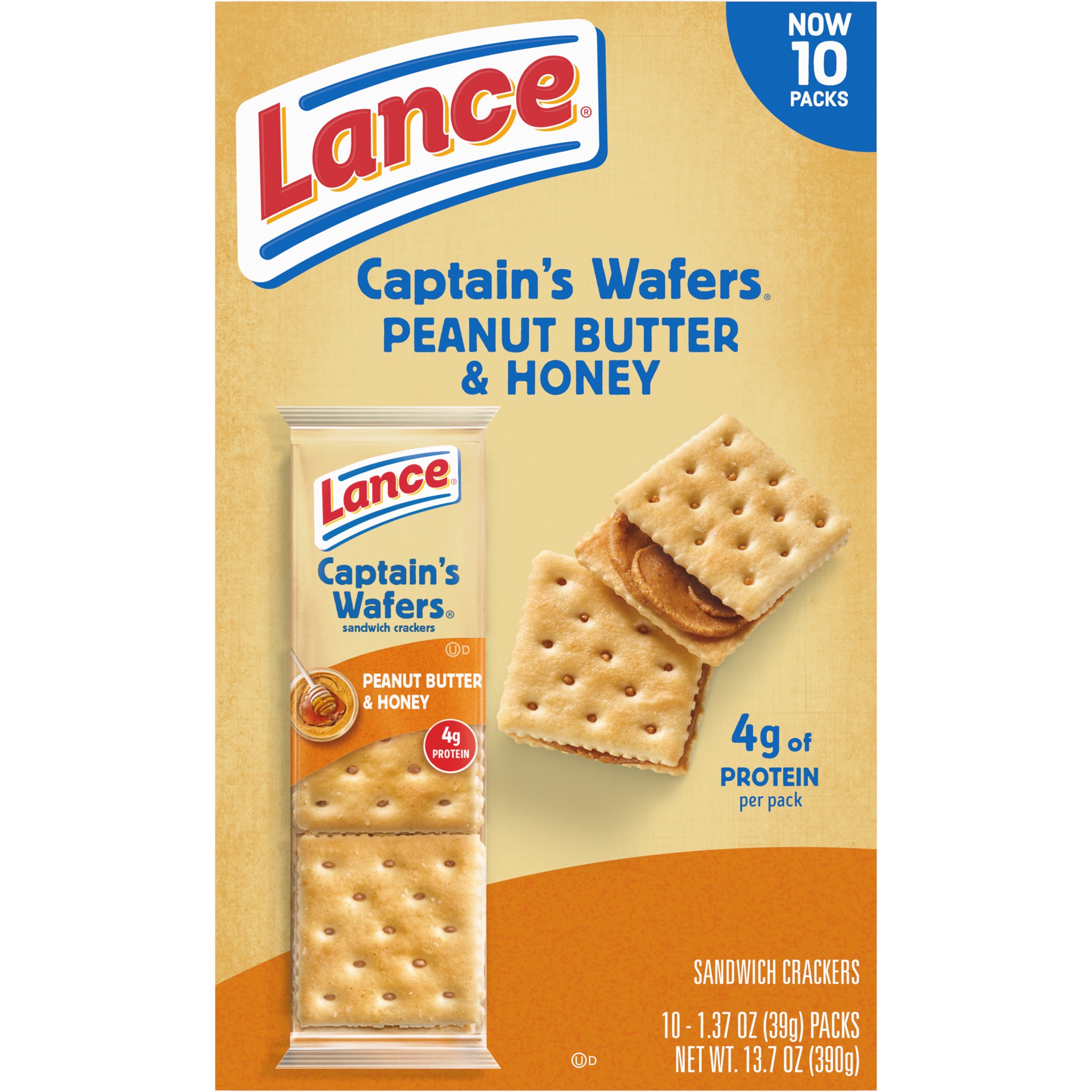 slide 4 of 5, Lance Captain's Wafers Peanut Butter and Honey Sandwich Crackers, 13.700 oz