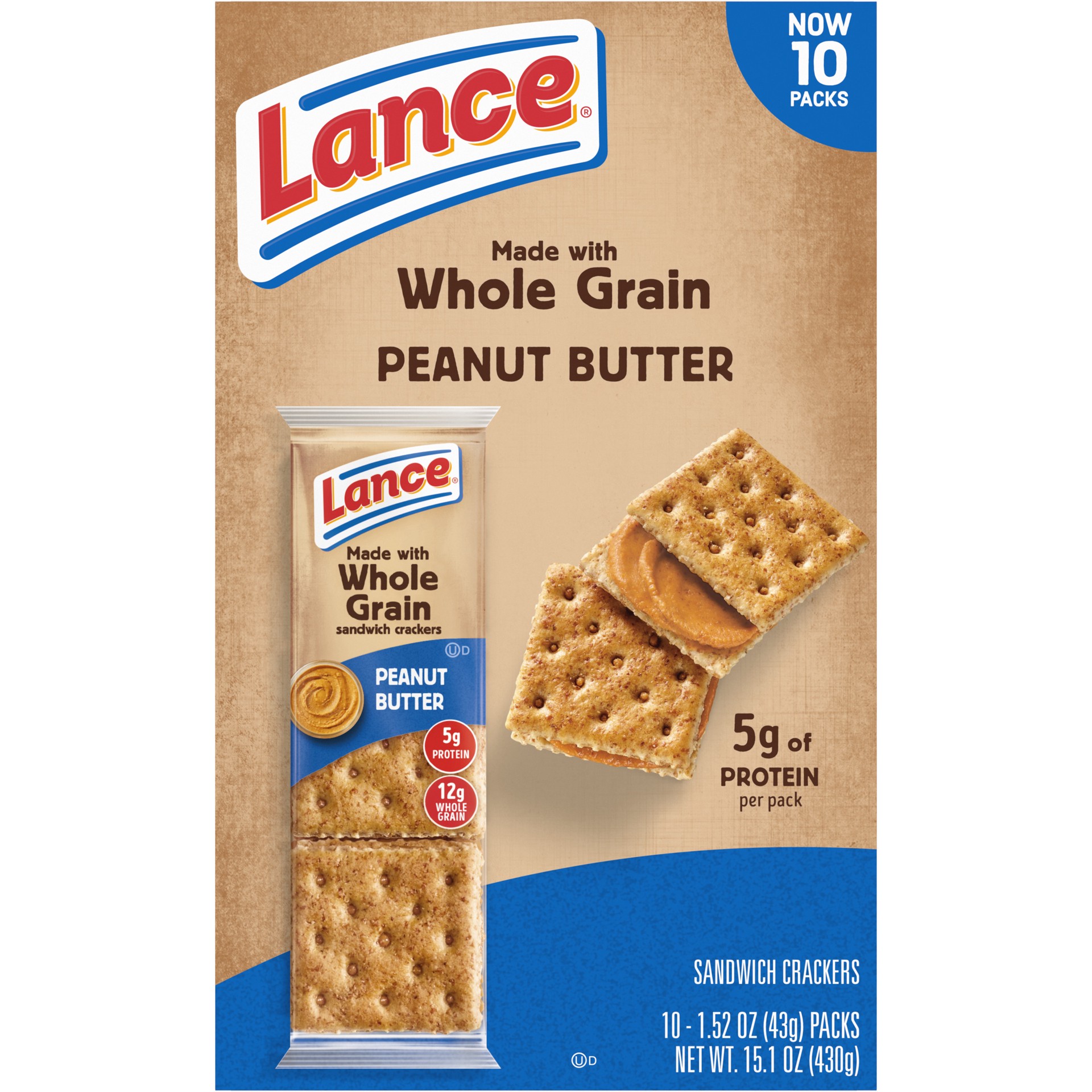 slide 5 of 5, Lance Baked with Whole Grain Peanut Butter Sandwich Crackers, 15.100 oz