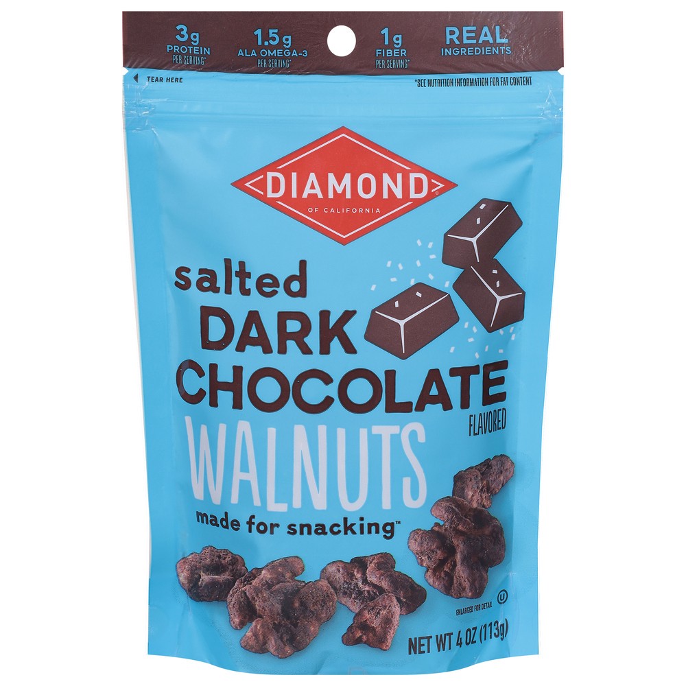 slide 1 of 1, Diamond of California Salted Dark Chocolate Flavored Walnuts 4 oz, 4 oz