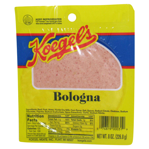 slide 1 of 1, Koegels Bologna Meat Sliced 8Oz., 8 oz
