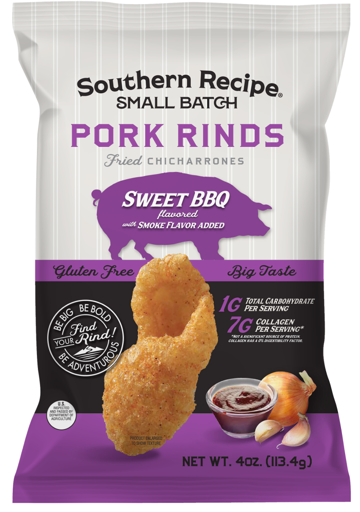slide 1 of 1, Southern Recipe Small Batch Sweet Bbq Pork Rinds, 4 oz
