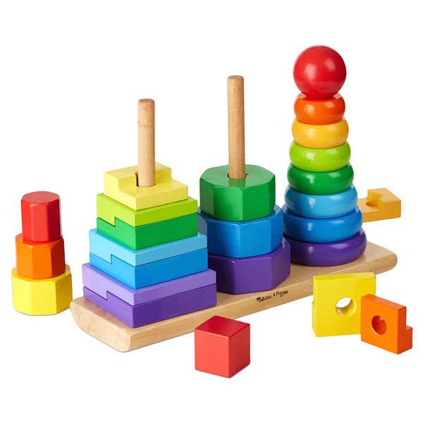 slide 1 of 6, Melissa & Doug Geometric Stacker - Wooden Educational Toy, 1 ct