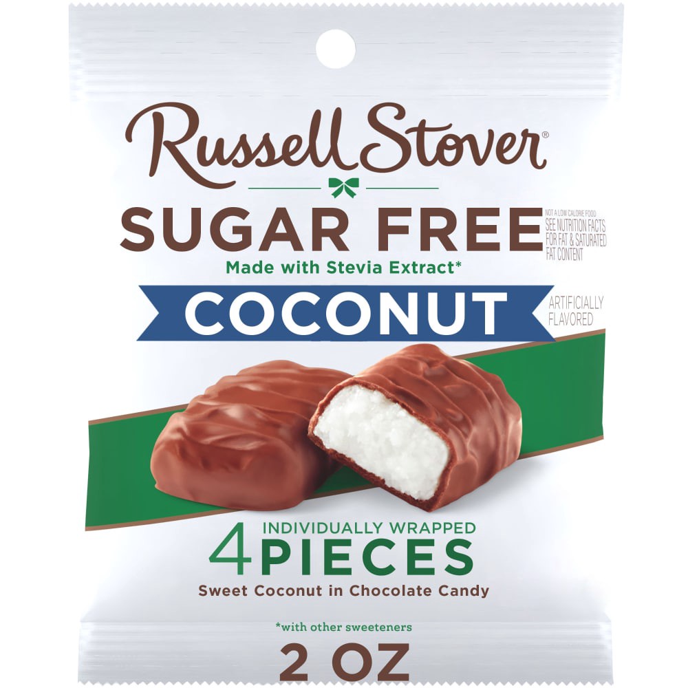 slide 3 of 6, RUSSELL STOVER Sugar Free Coconut in Chocolate Candy, 2 oz. bag, 4 ct