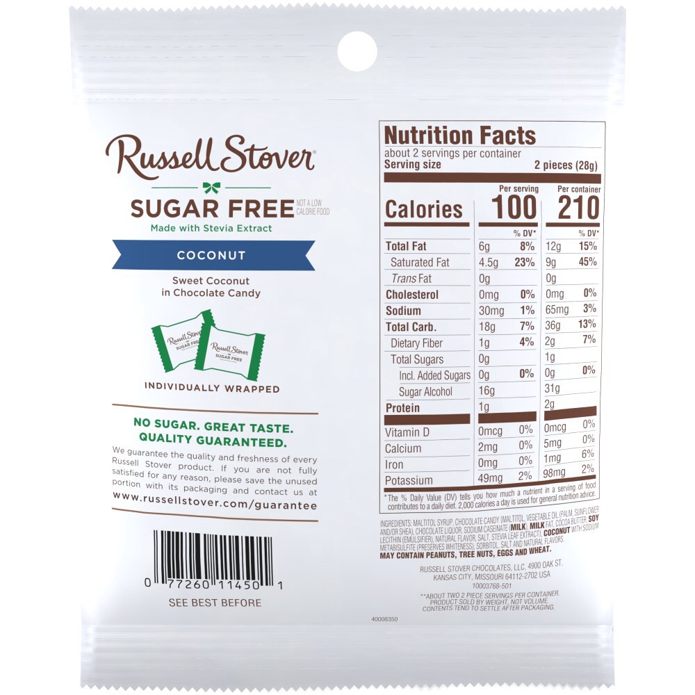 slide 4 of 6, RUSSELL STOVER Sugar Free Coconut in Chocolate Candy, 2 oz. bag, 4 ct