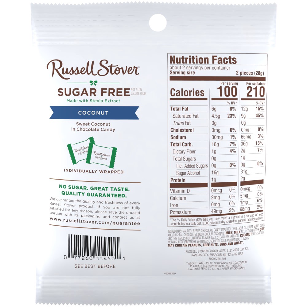 slide 5 of 6, RUSSELL STOVER Sugar Free Coconut in Chocolate Candy, 2 oz. bag, 4 ct