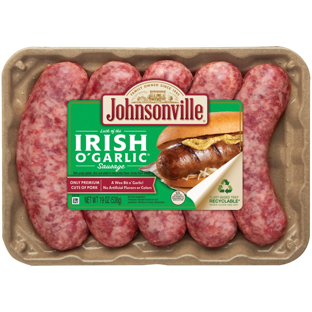 slide 2 of 2, Johnsonville Natural Casing Irish O'Garlic Pork Sausage Links, 19 oz