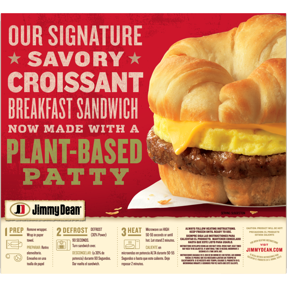 slide 2 of 3, Jimmy Dean Croissant Breakfast Sandwiches with Plant-Based Patty, Egg, and Cheese, Frozen, 4 Count, 510.29 g