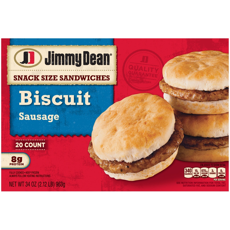 slide 3 of 6, Jimmy Dean Snack Size Biscuit Breakfast Sandwiches with Sausage, Frozen, 20 Count, 963.88 g