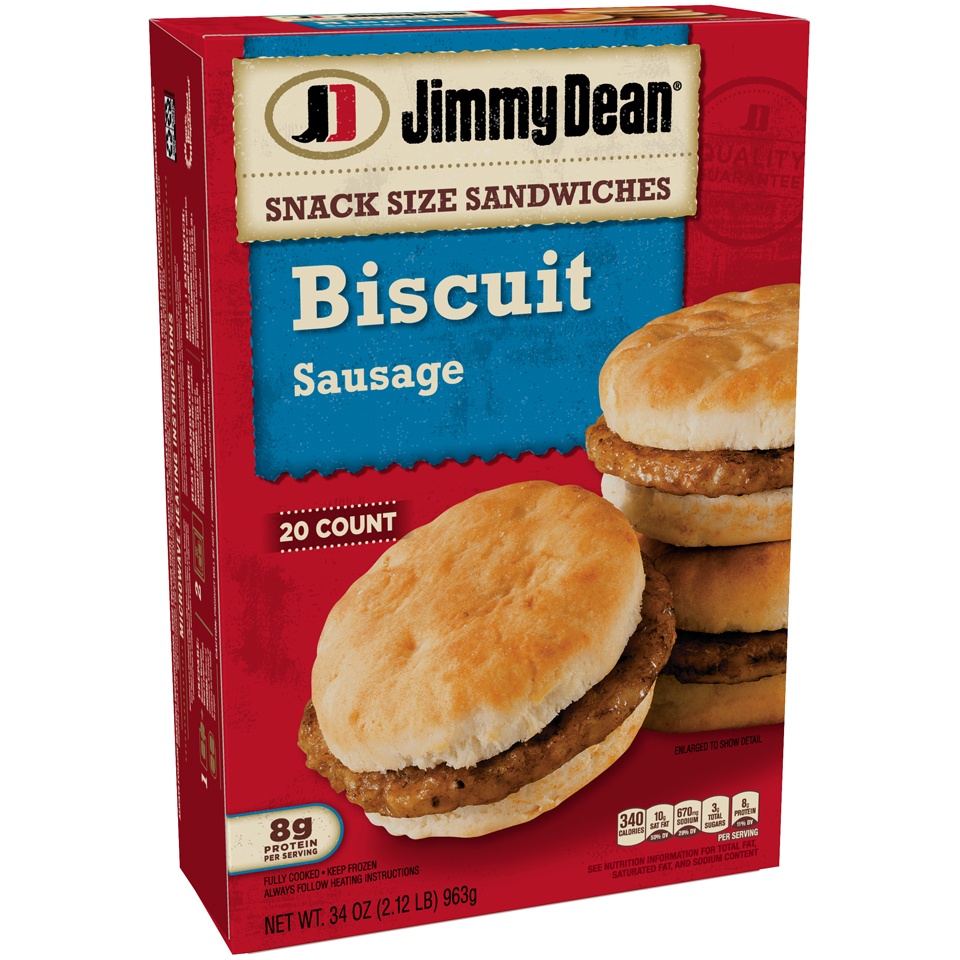 slide 4 of 6, Jimmy Dean Snack Size Biscuit Breakfast Sandwiches with Sausage, Frozen, 20 Count, 963.88 g