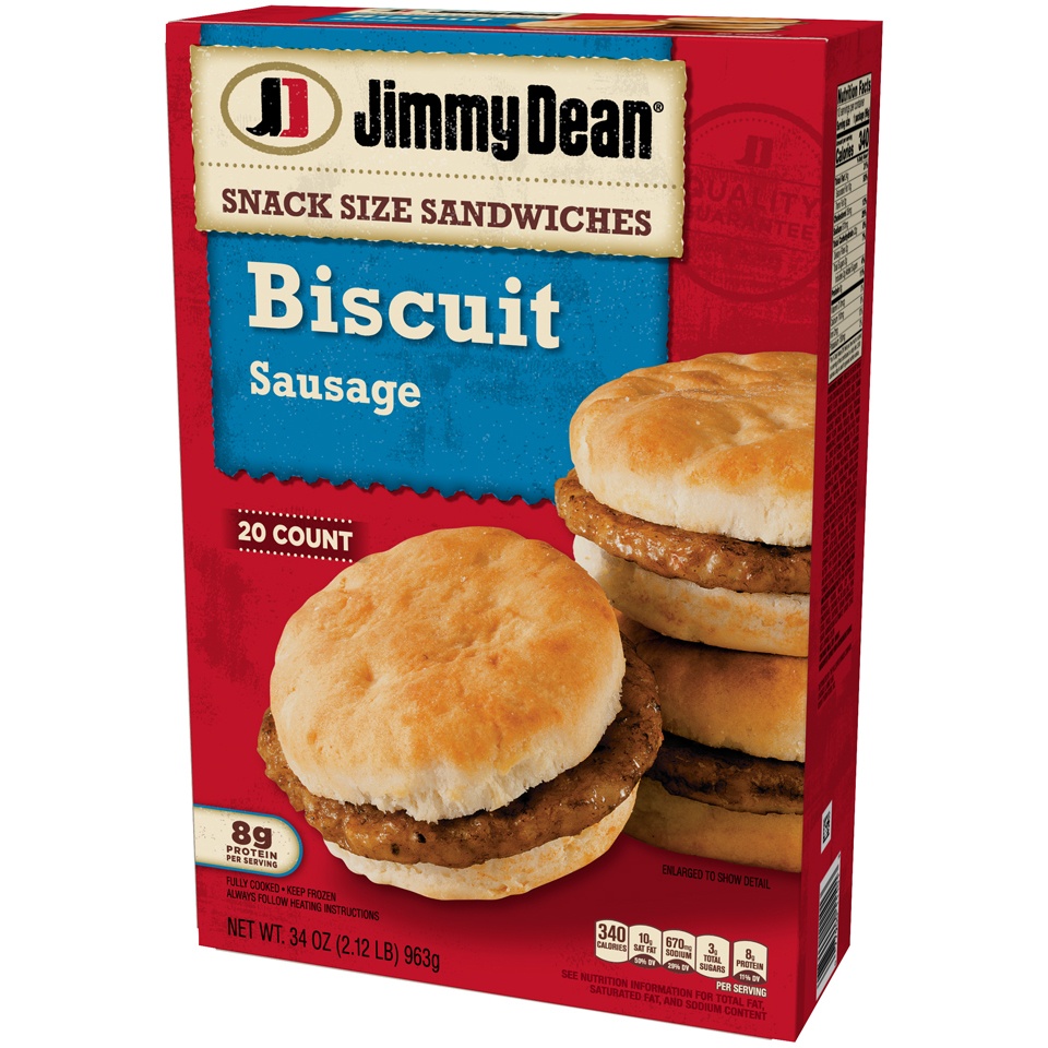 slide 2 of 6, Jimmy Dean Snack Size Biscuit Breakfast Sandwiches with Sausage, Frozen, 20 Count, 963.88 g