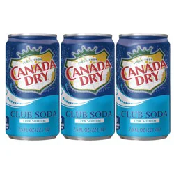 Canada Dry Club Soda, Low Sodium, 7.5 fl oz mini cans, 6 pack