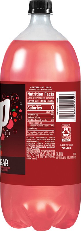 slide 5 of 5, 7UP Cherry Flavored Zero Sugar Soda, 2 L bottle, 2.1 qt