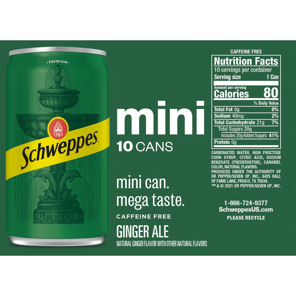 slide 2 of 6, Schweppes Ginger Ale Soda, 7.5 fl oz Mini Cans, 10 pack - 10 ct, 10 ct; 7.5 oz