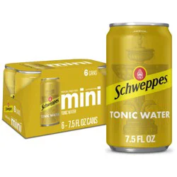 Schweppes Tonic Water, 7.5 fl oz Mini Cans, 6 Pack