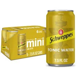 Schweppes Tonic Water, 7.5 fl oz Mini Cans, 6 Pack