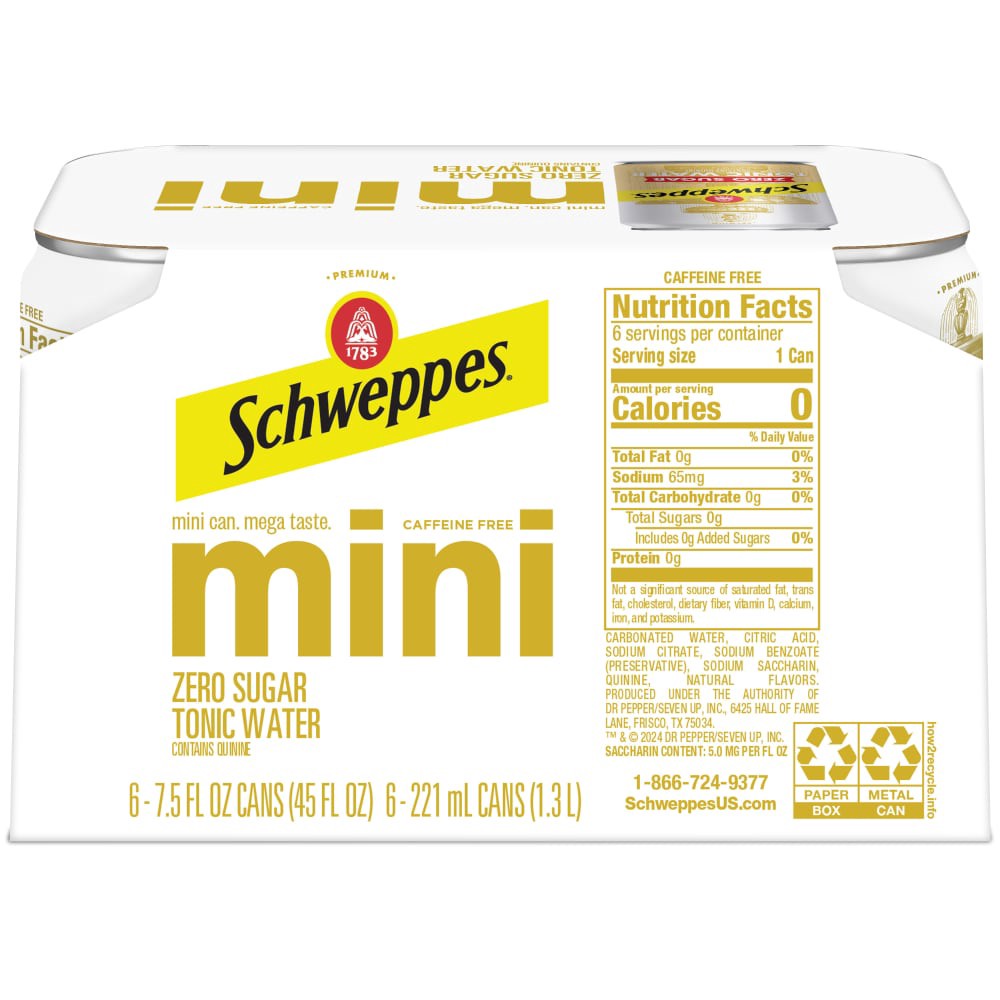 slide 6 of 6, Schweppes Zero Sugar Tonic Water Cans, 6 ct; 7.5 fl oz