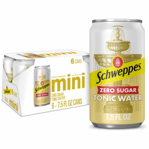 slide 1 of 1, Schweppes Zero Sugar Tonic Water Cans, 6 ct; 7.5 fl oz